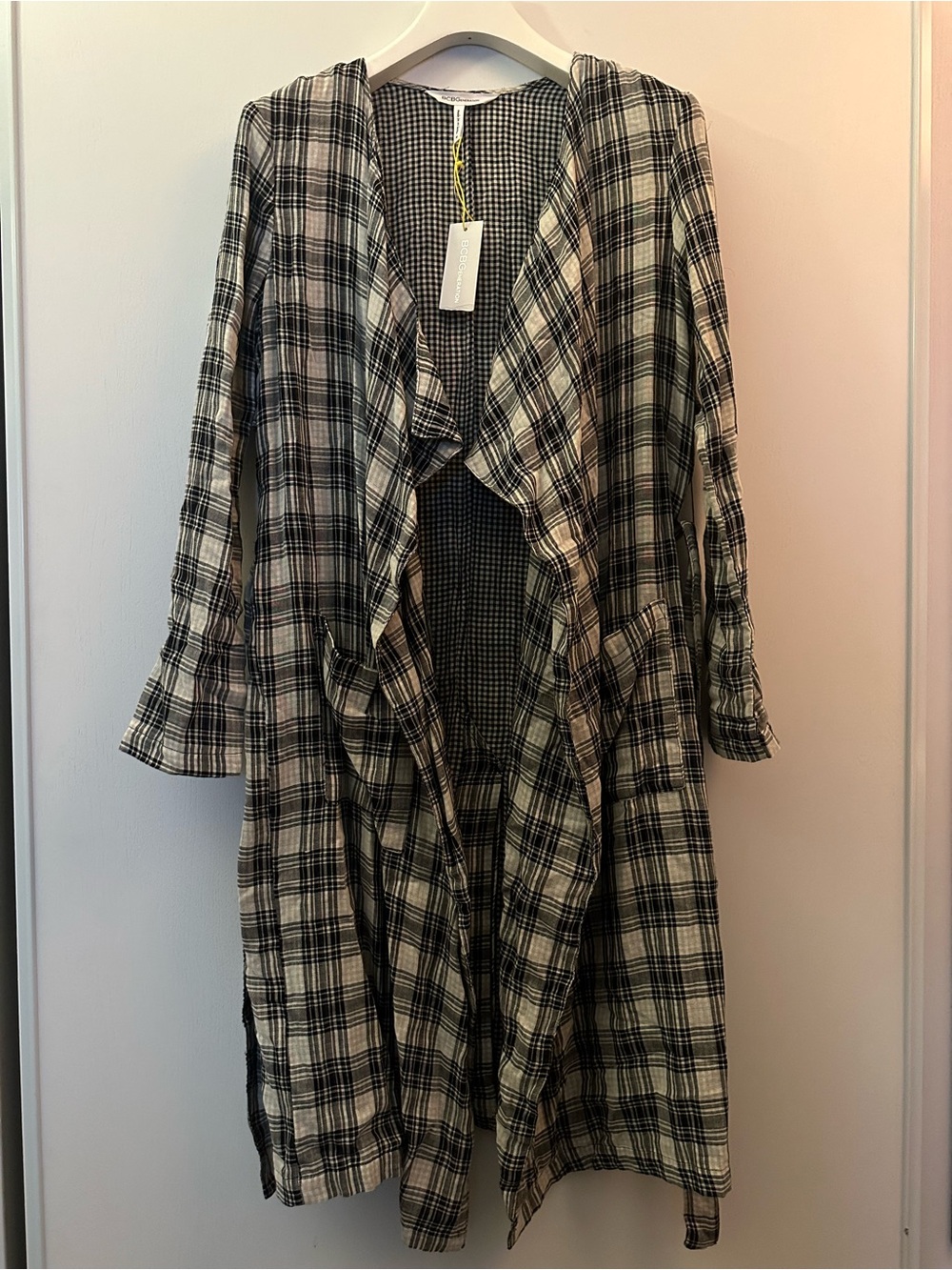 BCBGENERATION | Plaid Open-Front Long Cardigan Duster
